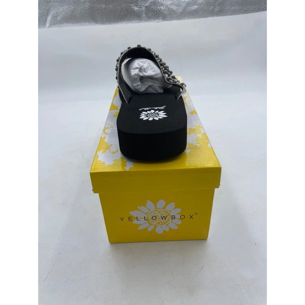 Yellow Box Idetta Pewter Rhinestone Studded Wedge Flip Flop Sandals Womens 11 - Picture 9 of 11